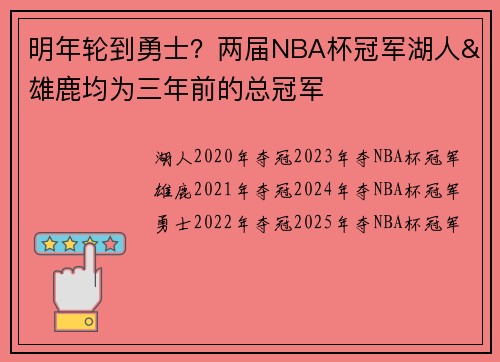 明年轮到勇士？两届NBA杯冠军湖人&雄鹿均为三年前的总冠军